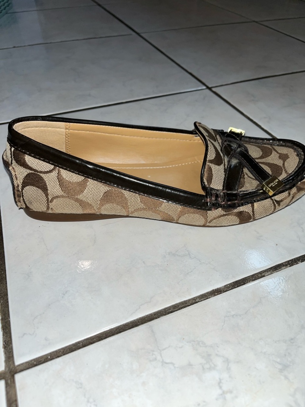 NWOT COACH FRIDA SIGNATURE JACQUARD TAN AND BROWN LEATHER SIZE 7.5 - Picture 7 of 10